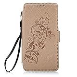 Galaxy S7 Edge Schutzhülle,Samsung Galaxy S7 Edge Lanyard Hülle,JAWSEU Elegante Retro Handyhülle Tasche Flip Cover Wallet Herz Blumen Kunstleder Strap Muster Transparent Innere Brieftasche Folio Tasche Hüllen Handycover Schutz Cases Etui Lederhülle Handytasche mit [Ständerfunktion] und [Kartenfächer] für Samsung Galaxy S7 Edge+1xSchwarz Glitzer Bling Eingabestift-Gold