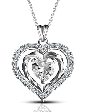 AEONSLOVE  Zirkonia Kristall Herz im Herzen Kette Damen 925 Sterling Silber Funkeln Halskette Anhänger Schmuck