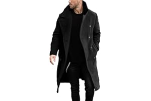Runcati Men's Coat Regular Fit Trench Coat Long Lapel Double Breasted Wool Business Winter Jacket Peacoat