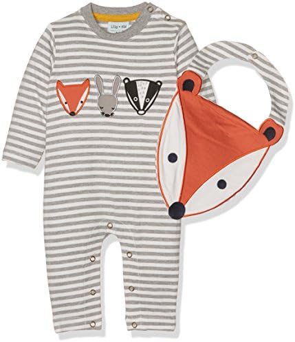 Lilly &amp; Sid Baby Fox Friends Applique Playsuit and Bib Clothing Set, Multicoloured, 3-6 Months