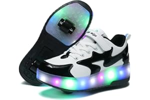 Lovelysi Unisex Jungen Mädchen LED Licht Skateboardschuhe mit Rollen Drucktaste Einstellbare Rollerblades,USB Wiederaufladbar,Inline Skates,Outdoor Sport Gymnastik Running Sneaker