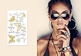 Flash Tattoo Metallic Temporary Einmal Tattoo Klebe Gold Schmetterling Butterfly Blume Blüte Henna gold-silber - 2