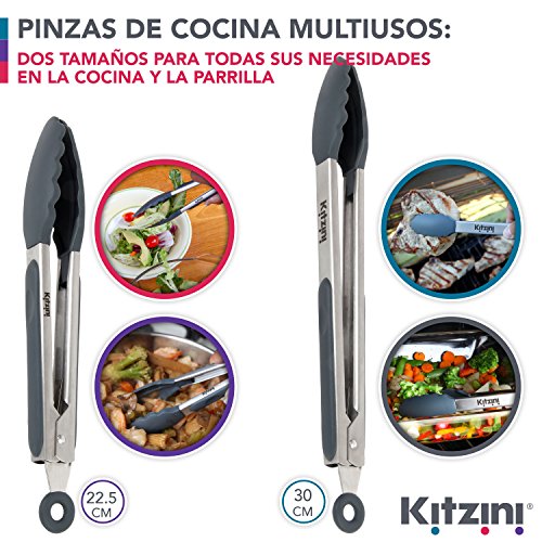 KÜCHENZANGE aus edelstahl mit silikon, der praktische Küchenhelfer zum Kochen + Grillen, hitzebeständige, antihaft-beschichtete Pfannenzange oder Spaghettizange, 2 Stück mit Silikon-Ofenhandschuh - 4