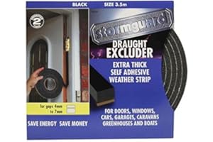 STORMGUARD B01N7NHWZ4 Black Extra Thick Rubber Foam Draught excluder Weather proofing Seal for 4-7mm Gaps 3.5 Metre roll. Guaranteed 2 Years