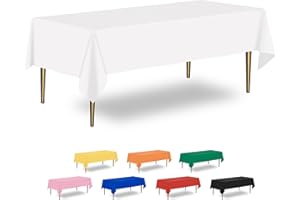 XHDA 6 Pack White Party Table Cloth 137 x 274 cm (54" x 108"), Plastic Table Cloth Wipeable, Rectangular Waterproof Party Tablecloth for Kids Party Birthday Festive Party (White)