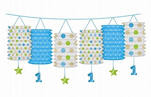 FesteFeiern® Kinder-Geburtstagsdeko erster 1. Geburtstag | 20 Teile für Jungen hellblau, blau und bunt mit Wimpel, Laternen und Luftballons. (1. Party Set) - 2