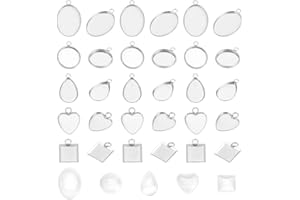 UNICRAFTALE 200 pièces 5 styles cabochon pendentif en acier inoxydable avec lunette nue ovale en forme de goutte en forme de coeur plat carré base cabochon pendentif pour la création de bijoux, métal