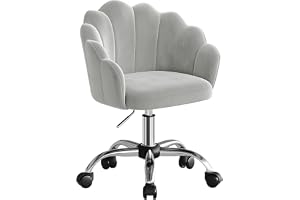 WOLTU Kontorsstol, sminkstol, med ryggstöd i kronbladsform, ergonomisk, svängbar, justerbar höjd, i sammet, metallram