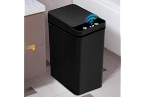 Zinueen Pattumiera da bagno con sensore da 12 l, colore nero, con tecnologia sensore, touchless e impermeabile, per ufficio e bagno, pattumiera con coperchio e funzione no rumore