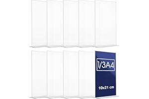 Danieli | Soporte para Menús Acrílico 1/3A4 Pack 10 Unidades | Expositor Metacrilato Transparente con Forma de T | Marco Acrílico Transparente Porta Menus Restaurante y Soporte Sobremesa Para Avisos