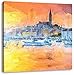 Produktbild Pixxprint Kroatische Hafenstadt bei Sonnenuntergang Kunst Pinsel Effekt, Format: 40x40 auf Leinwand
