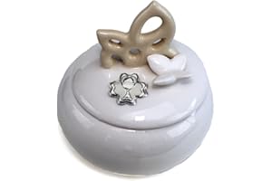 DLM BOMBONIERE DLM34663 Zuccheriera Portagioie in Porcellana Bianca e Panna con Farfalla e Quadrifoglio Calice della Prima Comunione bomboniera