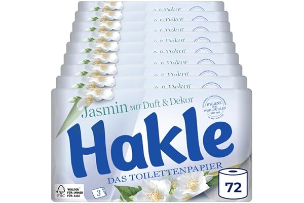 Hakle Toalettpapper med jasminduft & dekor – 72 rullar, 3-lagers toalettpapper, 150 ark per rulle, toalettpapper tillverkat av 60% återvunnen förpackning, FSC-certifierat