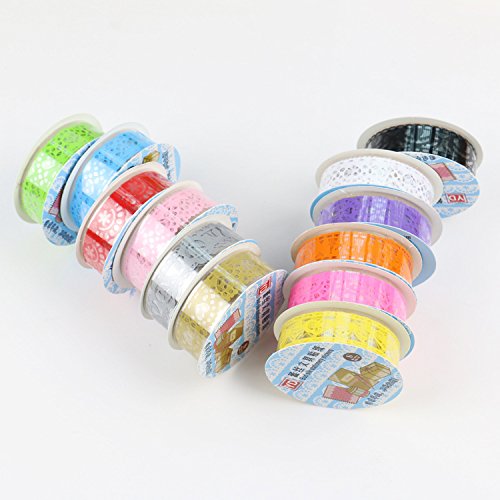 Multicolor Hohl Washi-Spitze-Muster Selbstklebende Spitze-Klebeband-Aufkleber für DIY und Dekoration, Set von 12 - 3