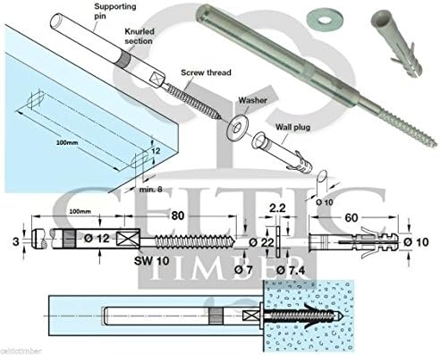Celtic Timber Straight Type 100mm long Floating Shelf Concealed Hidden Brackets Fireplace Oak Beam Shelving Bracket (Pack of 10 brackets)