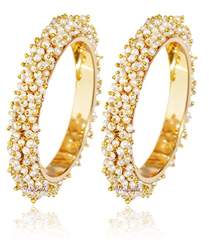 YouBella Jewellery Traditional Pearl Studded Gold Plated Bangles for Women and Girls