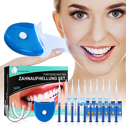 Teeth Whitening Kit Sbiancamento Denti Professionale per Denti Bianchi, Sbiancante per Denti da 15 Giorni-10xGel Sbiancante Denti, 5xPulizia Profonda Tooth Wipe, 2xDentale Vassoi Gel Kit, 1xLuce Laser