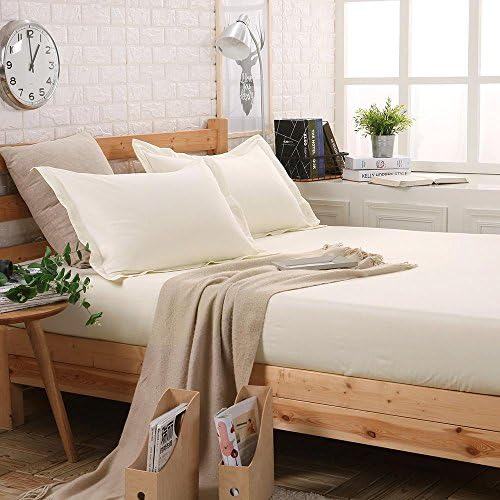 Sheets100% cotton pure color Fully wrapped Simmons mattress bed covers slip anti-wrinkle easy care,breathable and ecologically harmless,with all-round elastic band, yellow, 200*220cm