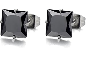 COOLSTEELANDBEYOND 4-9MM Nero Piazza Zirconi, Orecchini da Uomo Donna, Orecchini a Lobo, Acciaio Inossidabile, 2 Pezzi