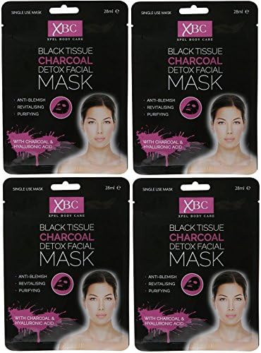 4 x XBC Black Tissue Charcoal Detox Facial Face Mask With Hyaluronic Acid