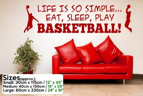‚Life is so simple… Eat, sleep, play basketball !‘ – Large Vinyl Wall Sticker (Medium: 40cm x 150cm / 16 x 59) by Broomsticker - 2