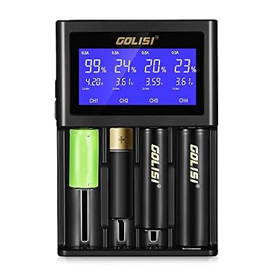 INLIFE GOLISI S4 Chargeur de piles intelligent,affichage LCD HD l’état de charge, pour batteries Li-ion / AAA / AA / NI-cd/Ni-md (4 Emplacements)