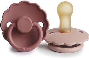FRIGG Daisy látex chupete 2-Pack | Chupete de goma natural | Fabricado en Dinamarca | Sin BPA | Tetina simétrica tipo cereza | (Blush/Woodchuck, Talla 2 (6-18 Meses))