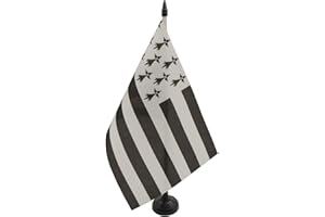 AZ FLAG - Drapeau De Table Bretagne Alternatif 21x14 cm - Petit Drapeau Breton De Bureau 100% Polyester Avec Hampe De 25cm Et Socle En Plastique Noir
