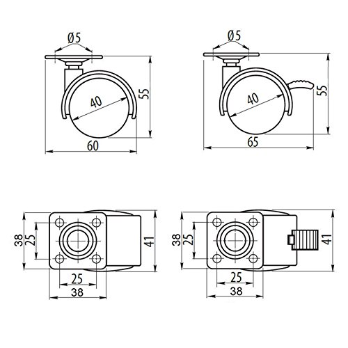 1 Satz (4 Stück) SO-TECH® Möbelrollen Lenkrollen Transportrollen Ø 40 mm Feststellbar - 2