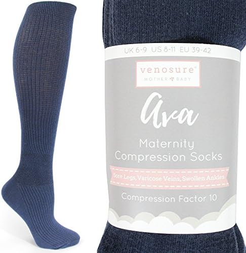 'Ava' CLASSIC Compression Socks for Women, Graduated Fit for Pregnancy - Twin Pack (6-9, Navy Blue)