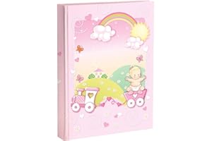 Mareli Album Fotografico Nascita con Diario 23 x 30 cm 56 Pagine Bianche e 4 Pagine Personalizzabili in Cartoncino Spesso e Resistente Intervallate da Pergamino, Rosa