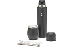 balibetov Komplettes Yerba Mate Set – Moderner Mate Gourd, Thermos, Bombilla und Reinigungsbürste im Lieferumfang enthalten – Alle Premium-Qualität 304 18/8 Edelstahl (Komplett Schwarz)