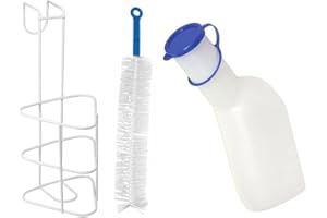 ‎CARMESIN Urinflaschen Set groß, 1xUrinflasche Männer 1L mit Deckel,1x Flaschenbürste 37 cm, 1x Urinflaschen-Halter
