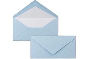 ‎NEUSER PAPIER 50 x DIN Lang Briefumschläge - Blau mit weißem Seidenfutter - 11x22 cm - 80 g/m² - ideal für Einladungen, Weihnachtskarten, Glückwunschkarten aus der Serie Farbenfroh