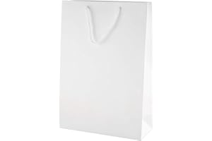 Thepaperbagstore 10 White Luxury Matt Laminated Paper Bags with Rope Handles - Medium Tall 250x360x100mm
