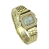 Culater® Retro Herren Damen Luxus Edelstahl digital Uhr Armbanduhren Stoppuhr gold