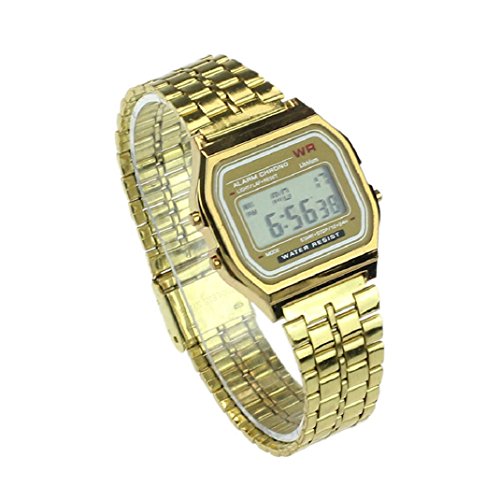 Culater® Retro Herren Damen Luxus Edelstahl digital Uhr Armbanduhren Stoppuhr gold Culater® Retro Herren Damen Luxus Edelstahl digital Uhr Armbanduhren Stoppuhr gold