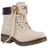  Warm Gefütterte Stiefeletten Damen Worker BootsOutdoor Winterstiefel Schnür Wildleder-Optik Schuhe 125749 Creme 38 Flandell