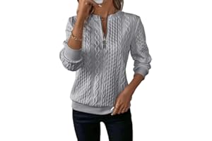 Sukiglam Sudadera Sin Capucha para Mujer Jersey con Cremallera Delantera Camiseta de Punto Trenzadocon Elegante T Shirt Manga Larga Cuello en V/Redondo Casual Otoño Invierno Básica Tops para Salidas