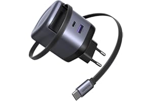 UGREEN Nexode 65W Chargeur USB C Rapide avec Câble Rétractable Intégré GaN Tech Compatible avec iPhone 17 Pro Max Air 16 Plus 15 14 13 12 MacBook Pro Air Galaxy S25 Ultra S24 S23 Pixel 9 8 iPad