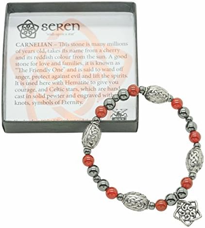 Stretchy Celtic beaded bracelet with Seren Star charm and real Carnelian gembeads