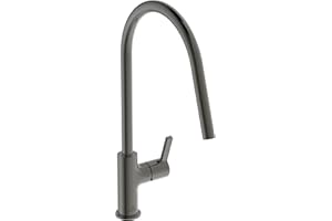 Ideal Standard – Gusto Mitigeur de cuisine, Bec rond en C, avec la cartouche FirmaFlow, bec pivotant à 360°, facile à installer avec la fixation EasyFix+, Magnetic Grey