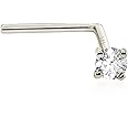 14Kt Gold Real Diamond Nose Stud 22G L-Shape Nose Ring Stud - Nose Piercing Jewelry - April Birthstone