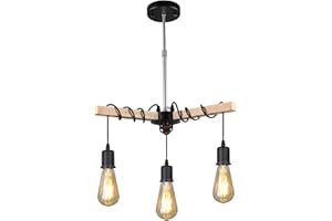 CKCLR Lámpara Techo Colgantes Vintage, Lamparas de Techo Retro, 3 Luces E27 Lámpara Colgante Techo para Comedor, Sala, Cuarto, Balcón(Negro + color madera)