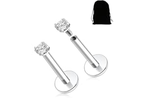 KGDUYC G23 Titanio Piercing Labret Roscado Interno para Labio Monroe Medusa - Pendiente Nariz Pequeña Helix Tragus Oreja - Plata