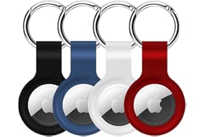 Alsukeay Lot de 4 étuis de Protection en Silicone pour AirTag avec Porte-clés - Compatible avec AirTag Tracker Portefeuille, Sacs à Dos, Bagages, Chien, Chat (Noir/Bleu/Blanc/Rouge)