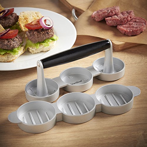 VonShef Presse um 3 hausgemachte Mini-Hamburger oder Beefburger zur selben Zeit herzustellen. Inklusive 120 gratis Wachsscheiben - 2