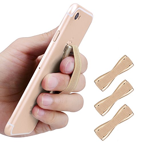 TankerStreet Smartphones Holder Strap, Soporte Dedo, Smartphones Elastic Holder, Agarre Elásticas Smartphone, Correas Elásticas para Teléfono / Tablet / iPad / iPhone / iPod Banda Elástica Dedo 3-Unidades - dorado