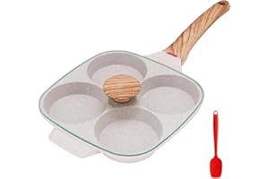 Bobikuke Pankache Padella, Padella Pancake con Coperchio Antiaderente Padella per Frittata a 4 Fori in Alluminio Per Colazione Hamburger Uova Fritte, per Induzione e Gas (Bianco)