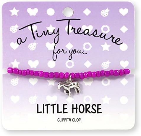 Little Horse Deep Pink Coloured Glass Beads and Tiny Horse Metal Charm Tiny Treasure Gift Birthstone Bracelet Clippity Clop